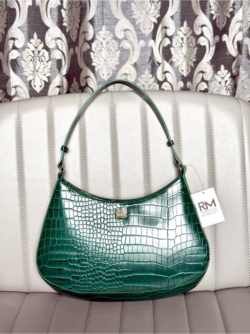 Rebecca Minkoff Green Crocodile Croc Embossed Florence Shoulder Bag